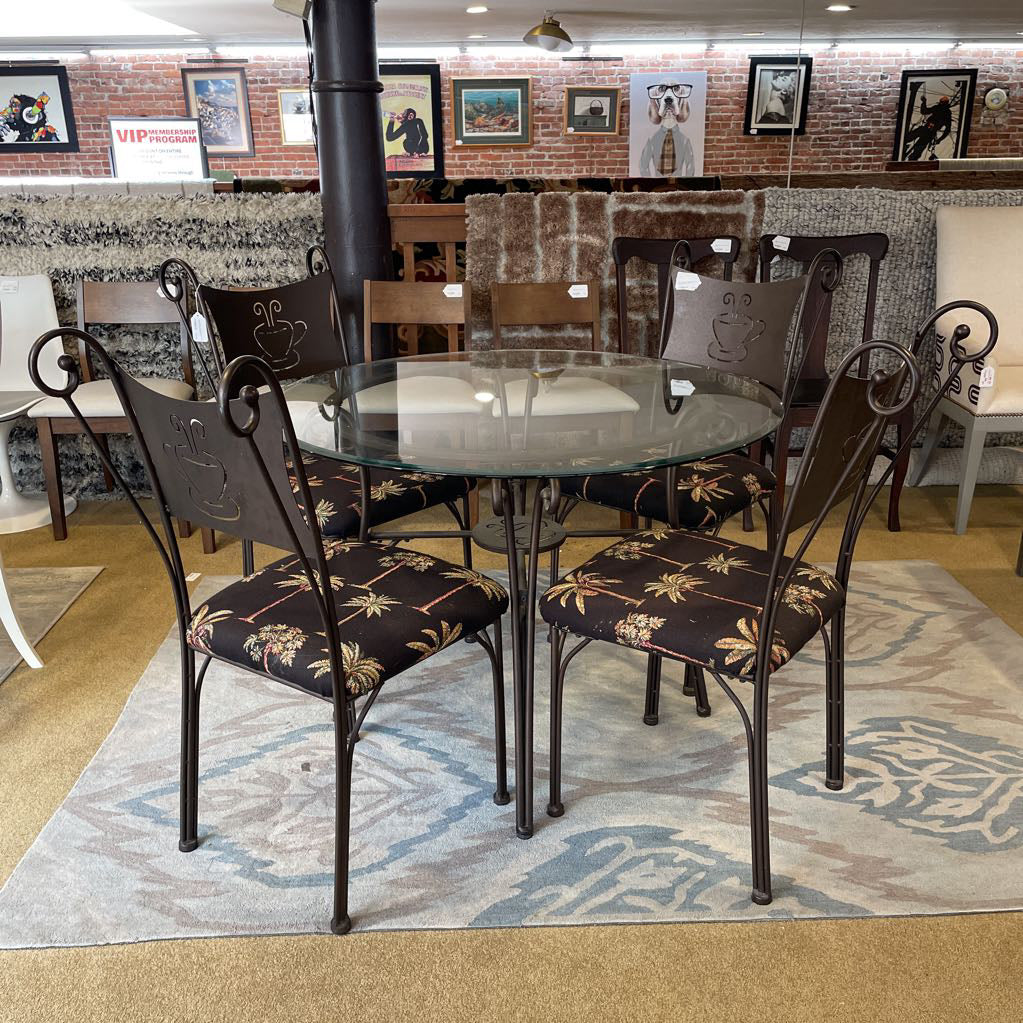 Round Glass Top Metal Base Cafe Table and Chairs SET