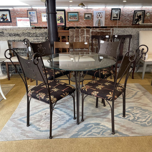 Round Glass Top Metal Base Cafe Table and Chairs SET C DINING TABLES