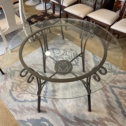 Round Glass Top Metal Base Cafe Table and Chairs SET
