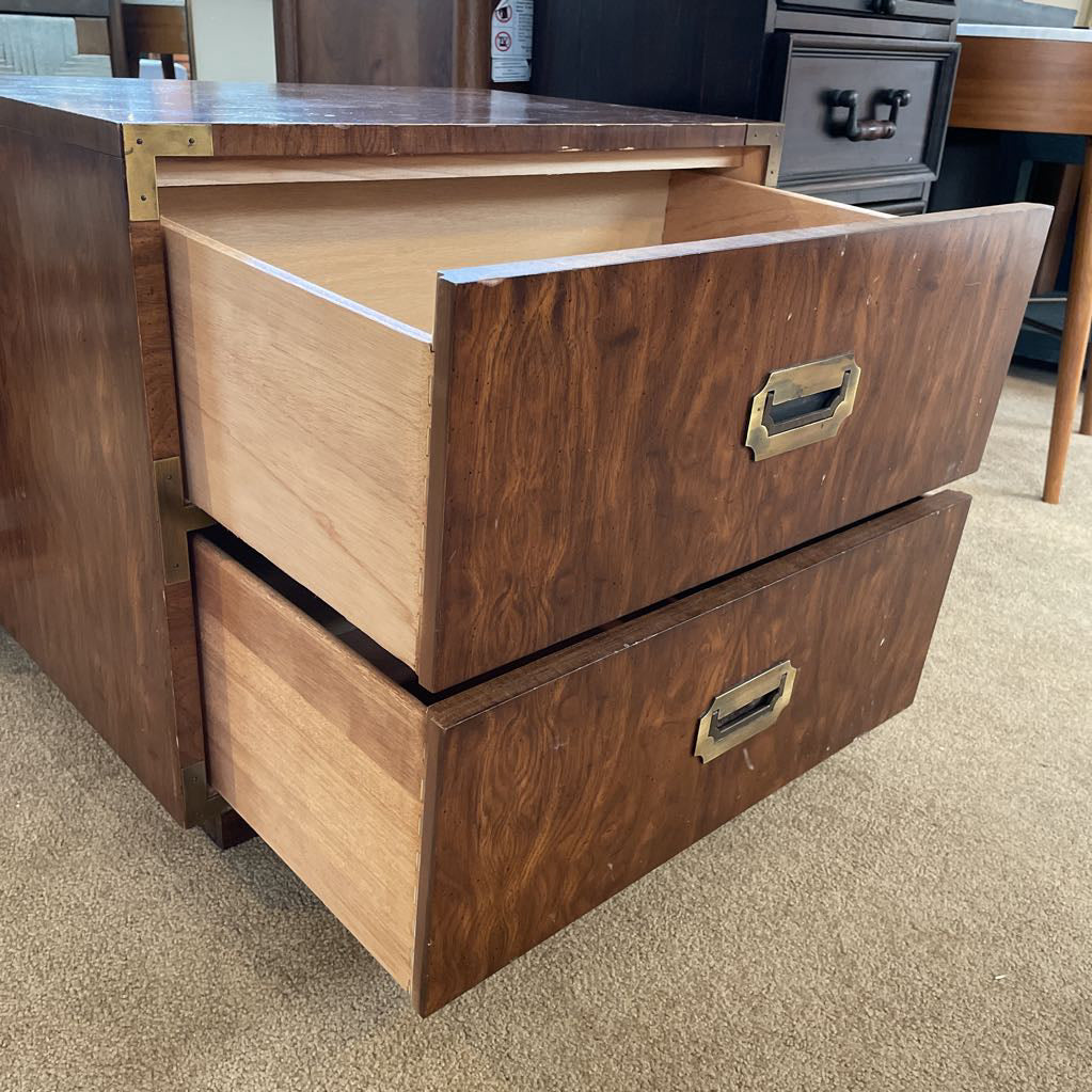 Campaign Style Two Drawer Night Stand