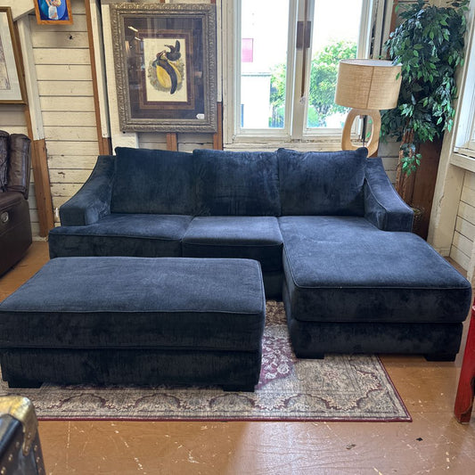 Navy Blue Corduroy Sofa W/ Floating Storage Chaise And Storage Ottoman U SOFAS