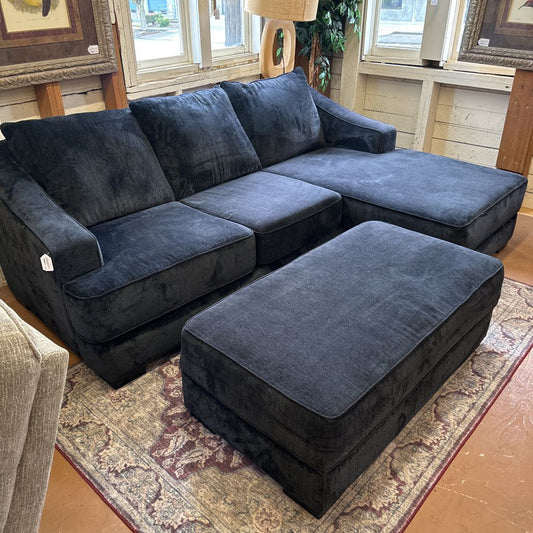 Navy Blue Corduroy Sofa W/ Floating Storage Chaise And Storage Ottoman U SOFAS