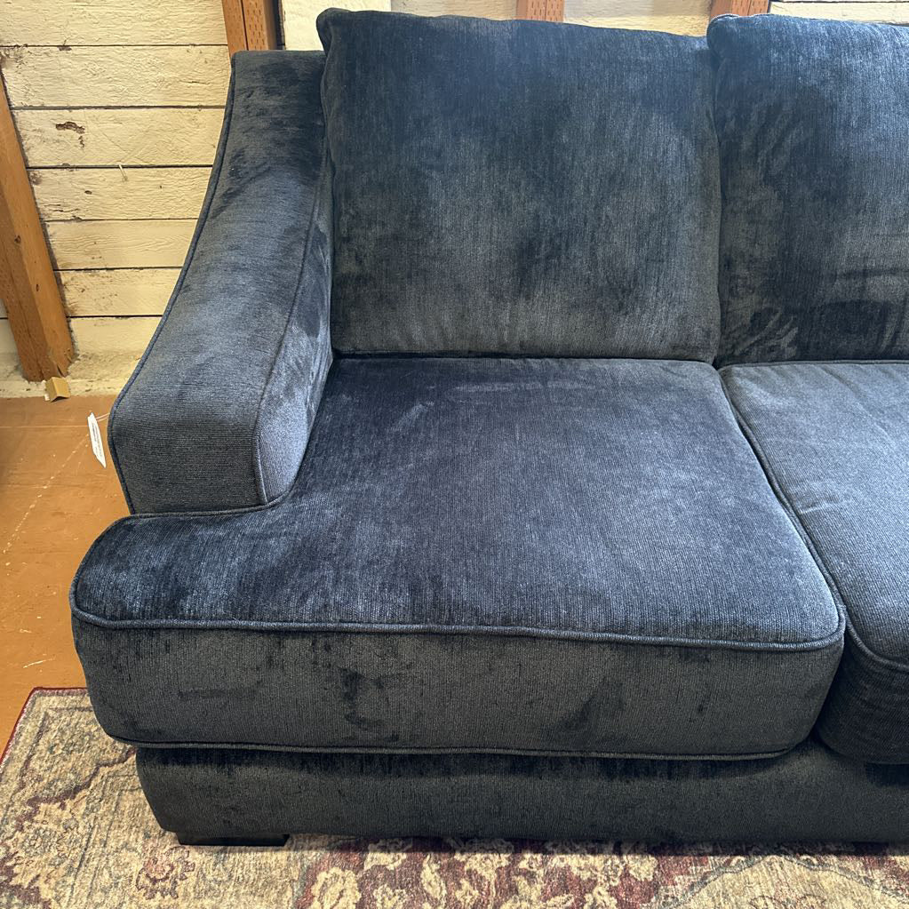 Navy Blue Corduroy Sofa W/ Floating Storage Chaise And Storage Ottoman