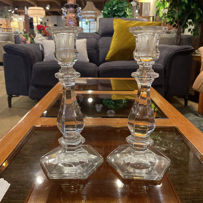 6 Sided Base Glass Candlestick Set of 2 AS IS