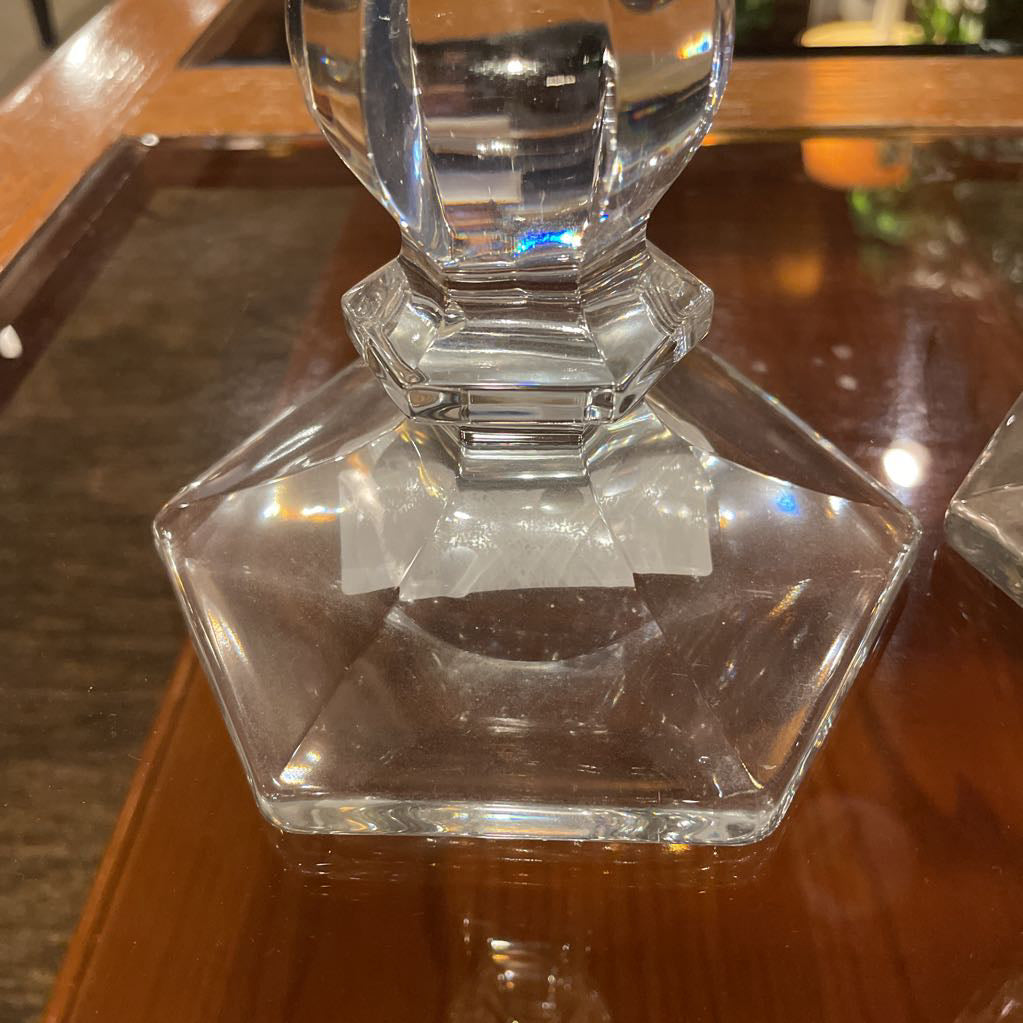 6 Sided Base Glass Candlestick Set of 2 AS IS