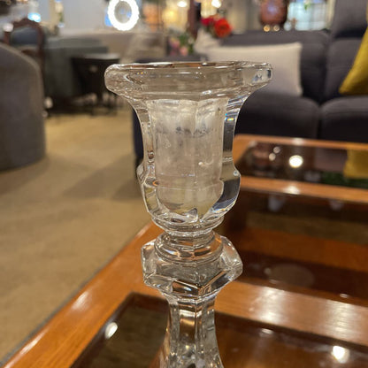 6 Sided Base Glass Candlestick Set of 2 AS IS