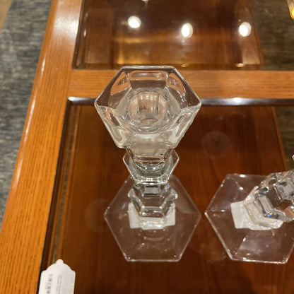 6 Sided Base Glass Candlestick Set of 2 AS IS
