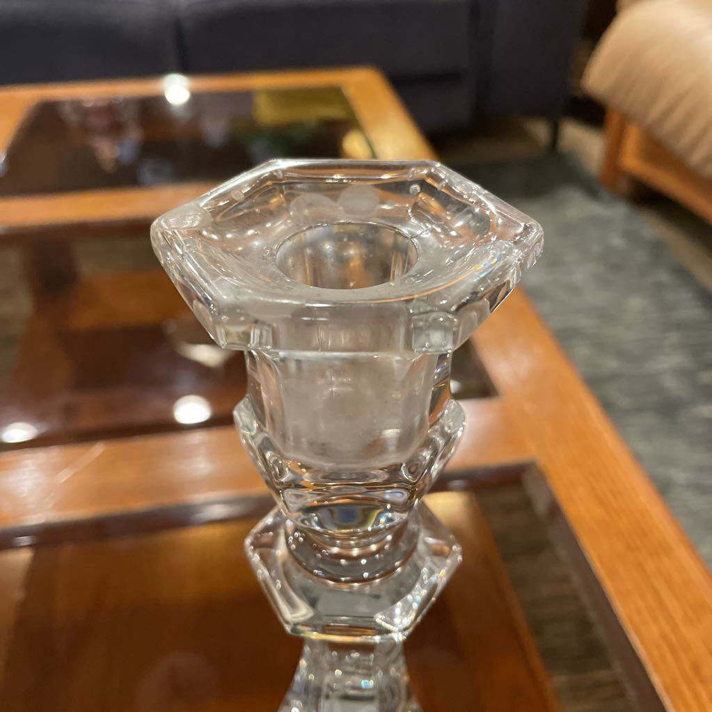 6 Sided Base Glass Candlestick Set of 2 AS IS