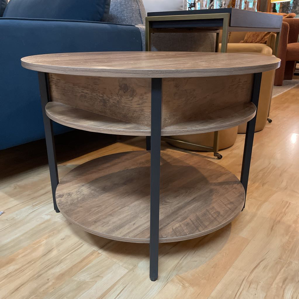 Round Wood + Metal Lift Top Coffee Table