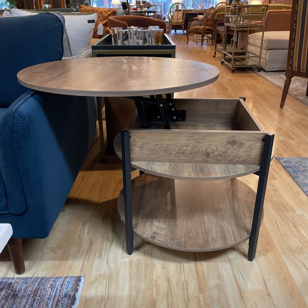 Round Wood + Metal Lift Top Coffee Table