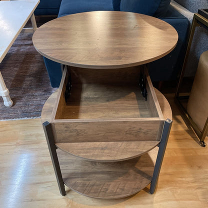 Round Wood + Metal Lift Top Coffee Table