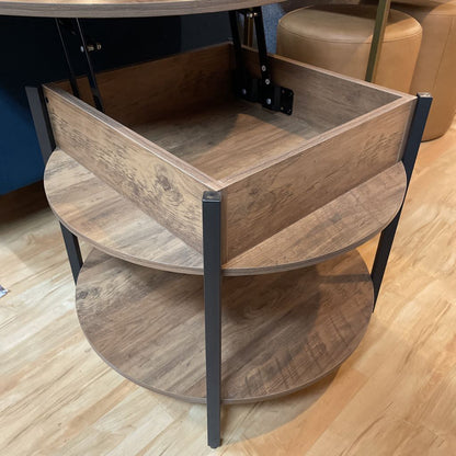 Round Wood + Metal Lift Top Coffee Table