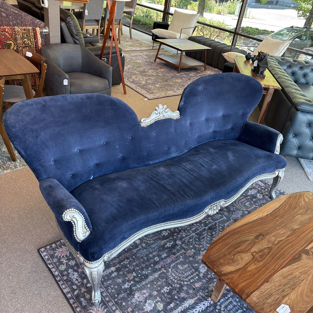 Louis XV Style Blue Velvet Sofa