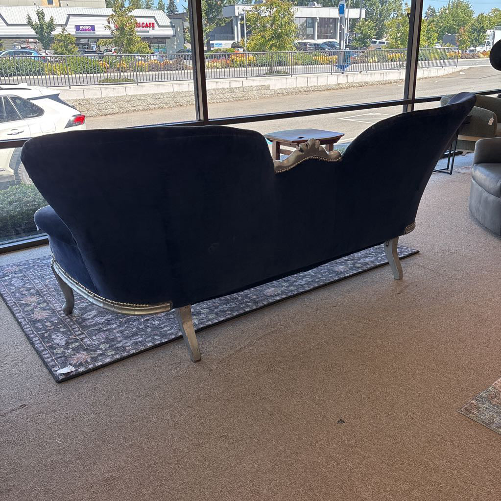 Louis XV Style Blue Velvet Sofa