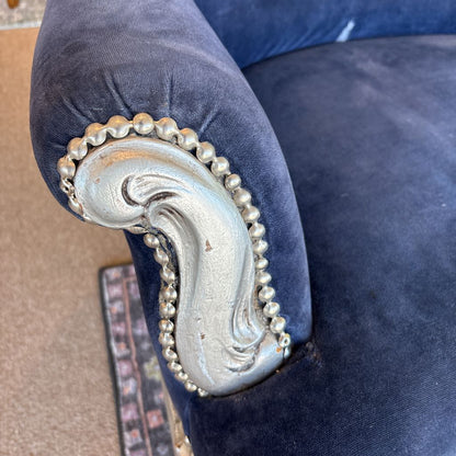 Louis XV Style Blue Velvet Sofa