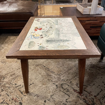 Family In Park Tile Scene Oak Coffee Table