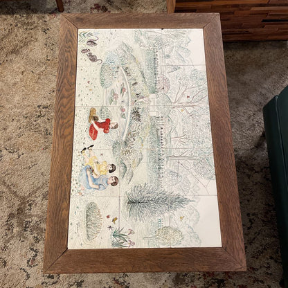 Family In Park Tile Scene Oak Coffee Table