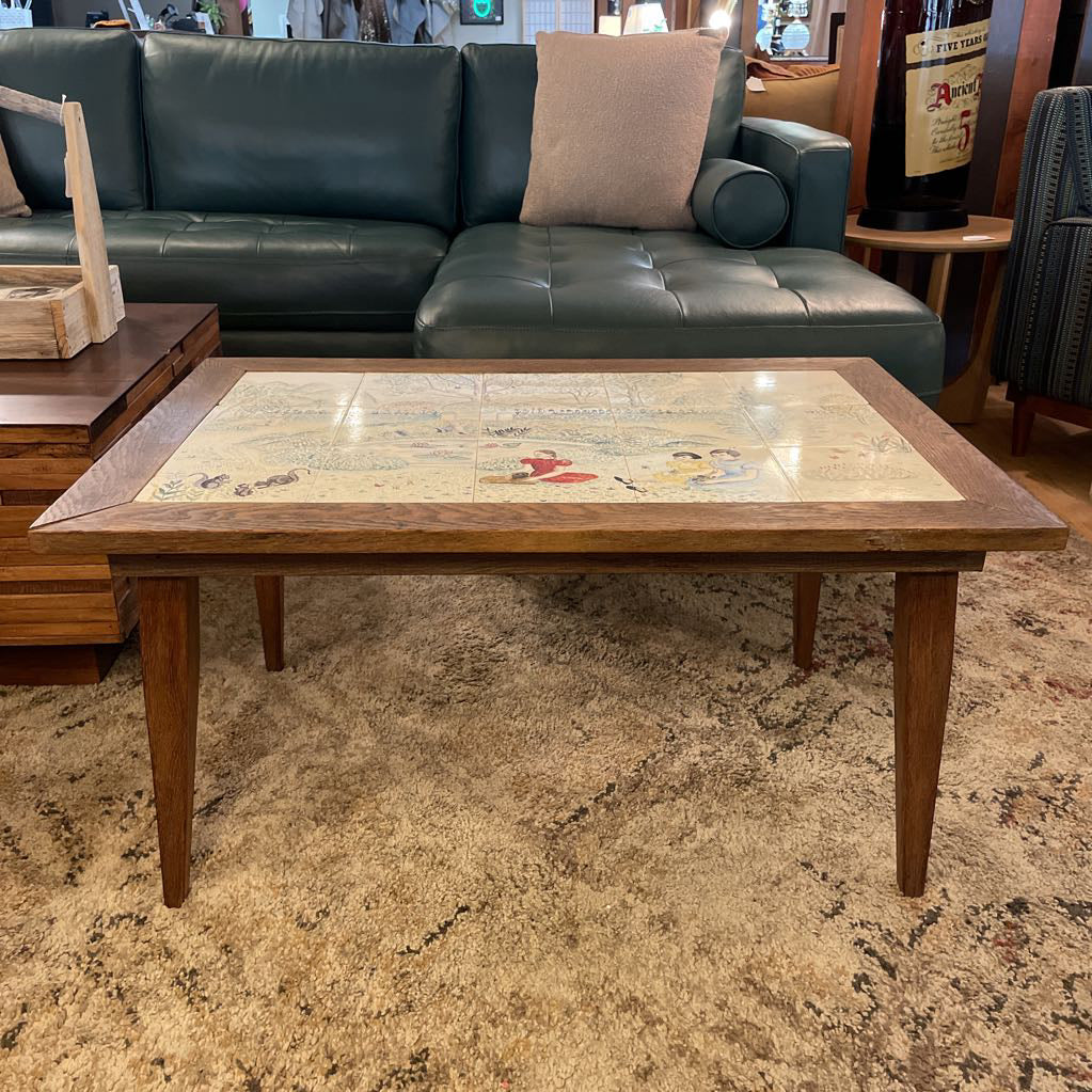 Family In Park Tile Scene Oak Coffee Table