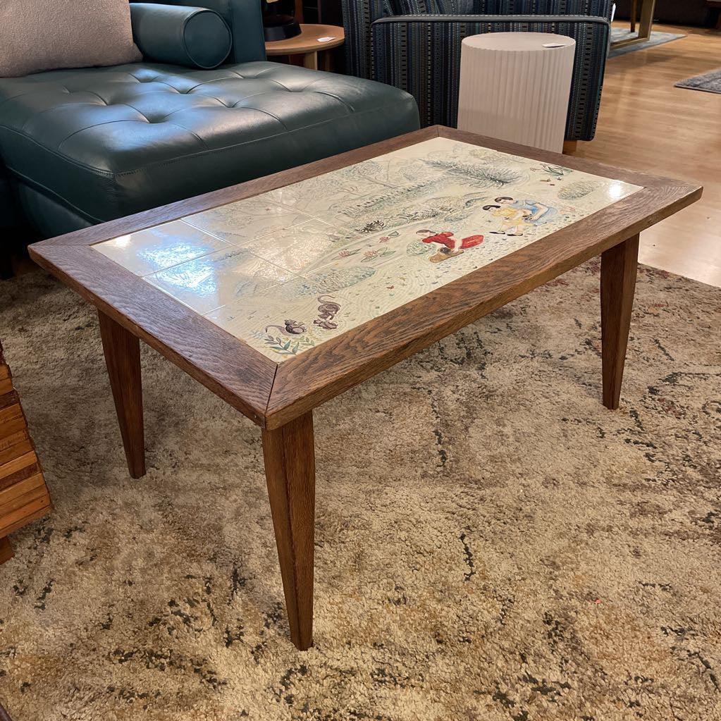 Family In Park Tile Scene Oak Coffee Table