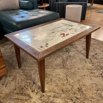 Family In Park Tile Scene Oak Coffee Table