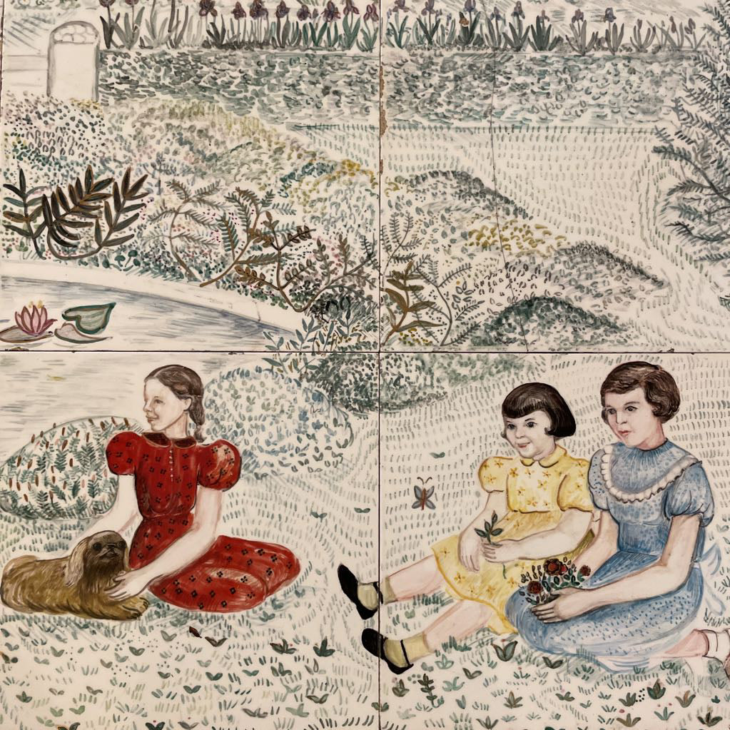 Family In Park Tile Scene Oak Coffee Table