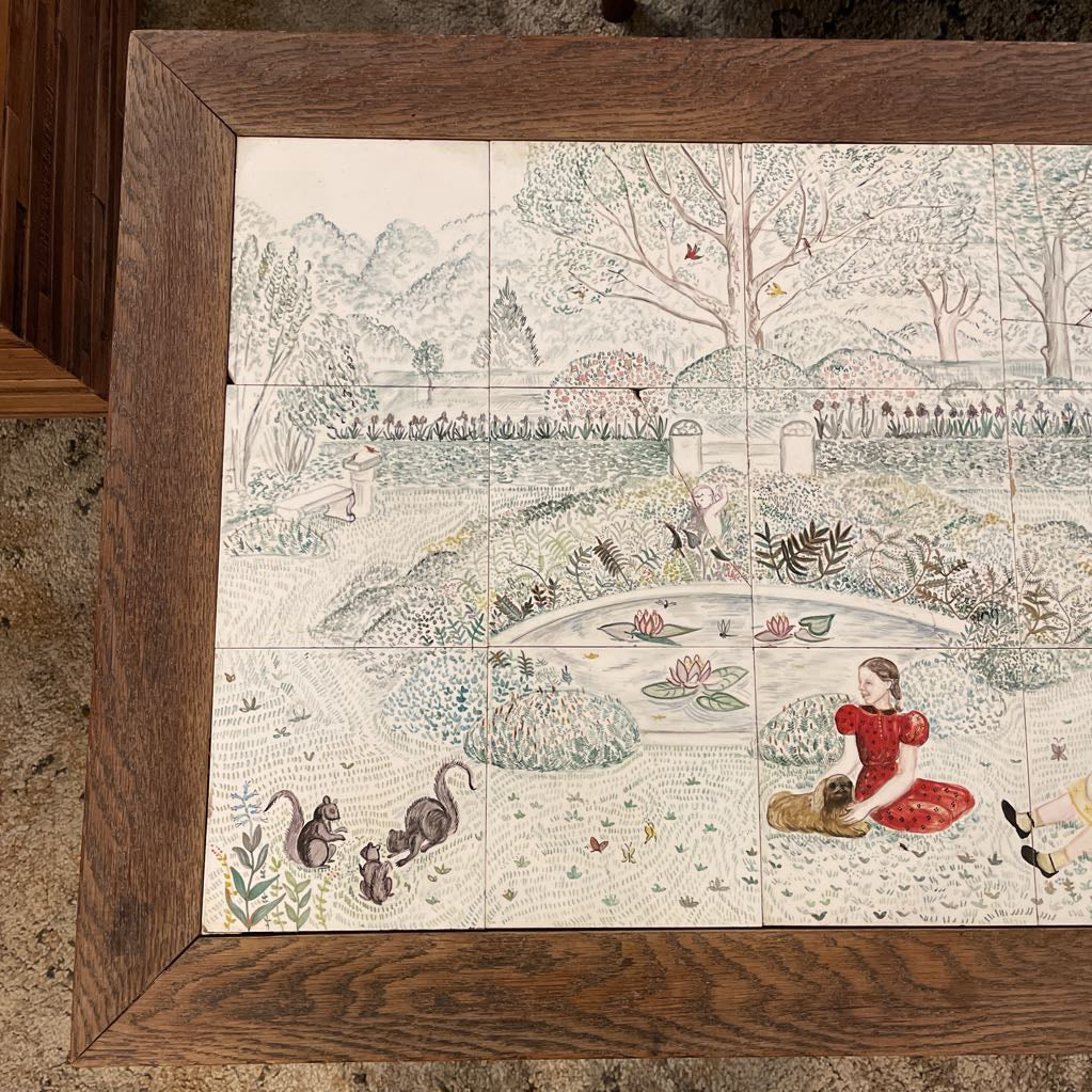 Family In Park Tile Scene Oak Coffee Table