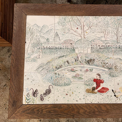 Family In Park Tile Scene Oak Coffee Table