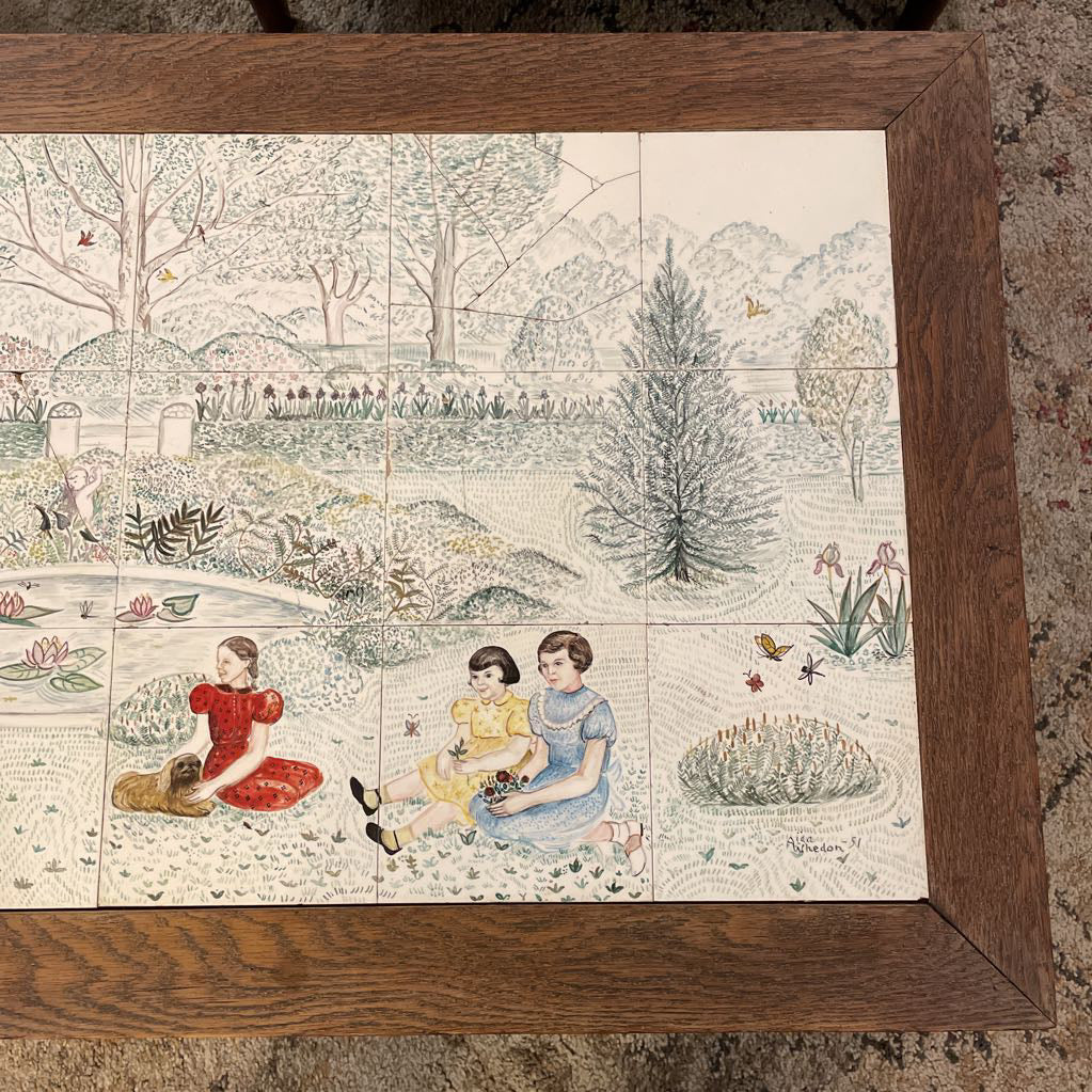Family In Park Tile Scene Oak Coffee Table