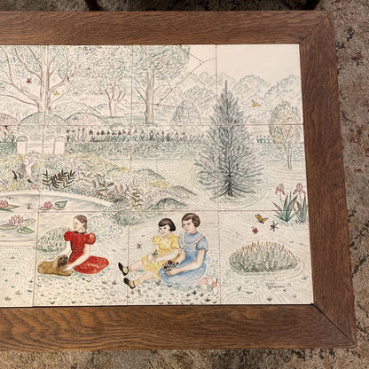 Family In Park Tile Scene Oak Coffee Table