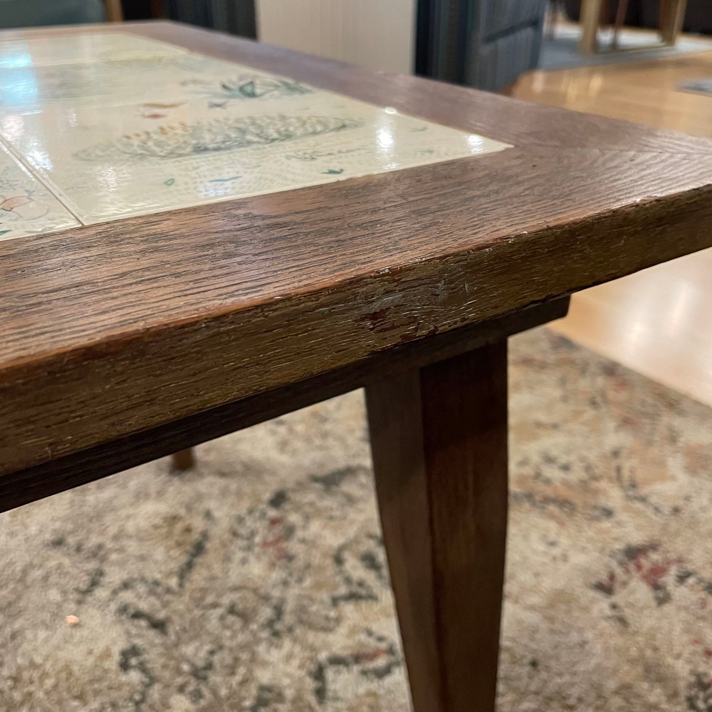 Family In Park Tile Scene Oak Coffee Table