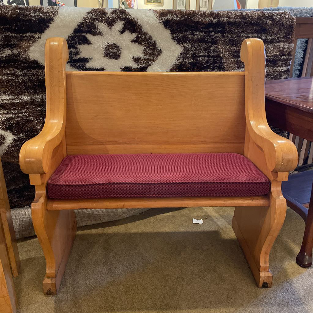 Sloped Arm Red Upholstry Church Pew/Bench