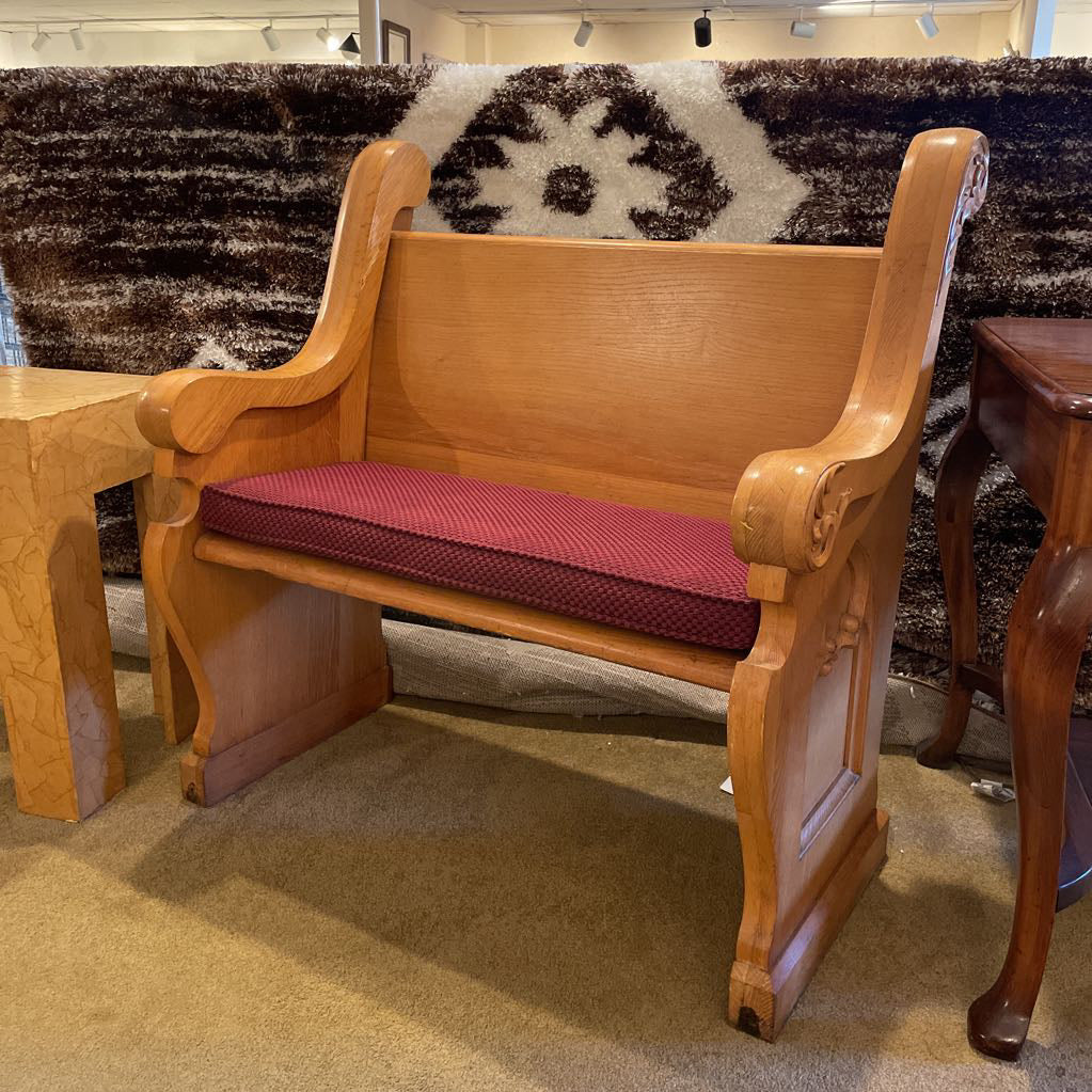 Sloped Arm Red Upholstry Church Pew/Bench
