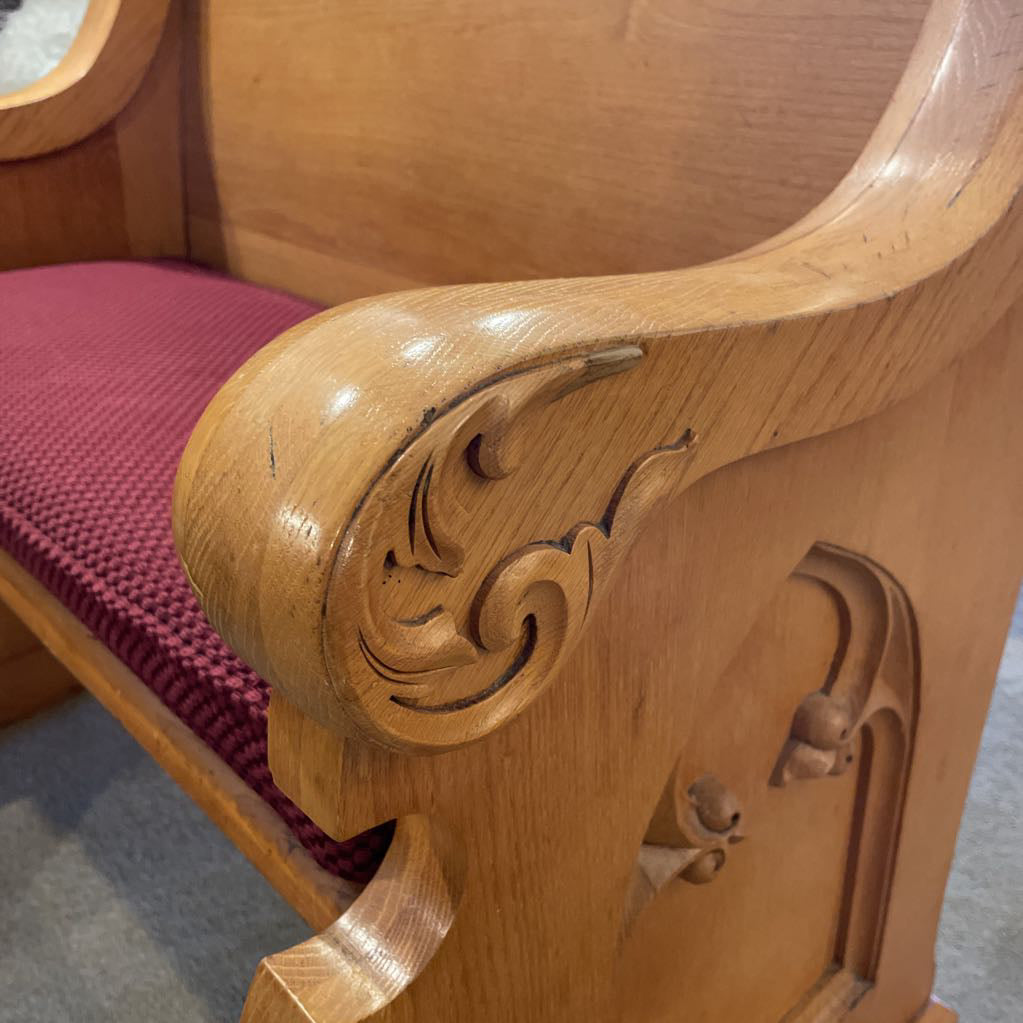 Sloped Arm Red Upholstry Church Pew/Bench