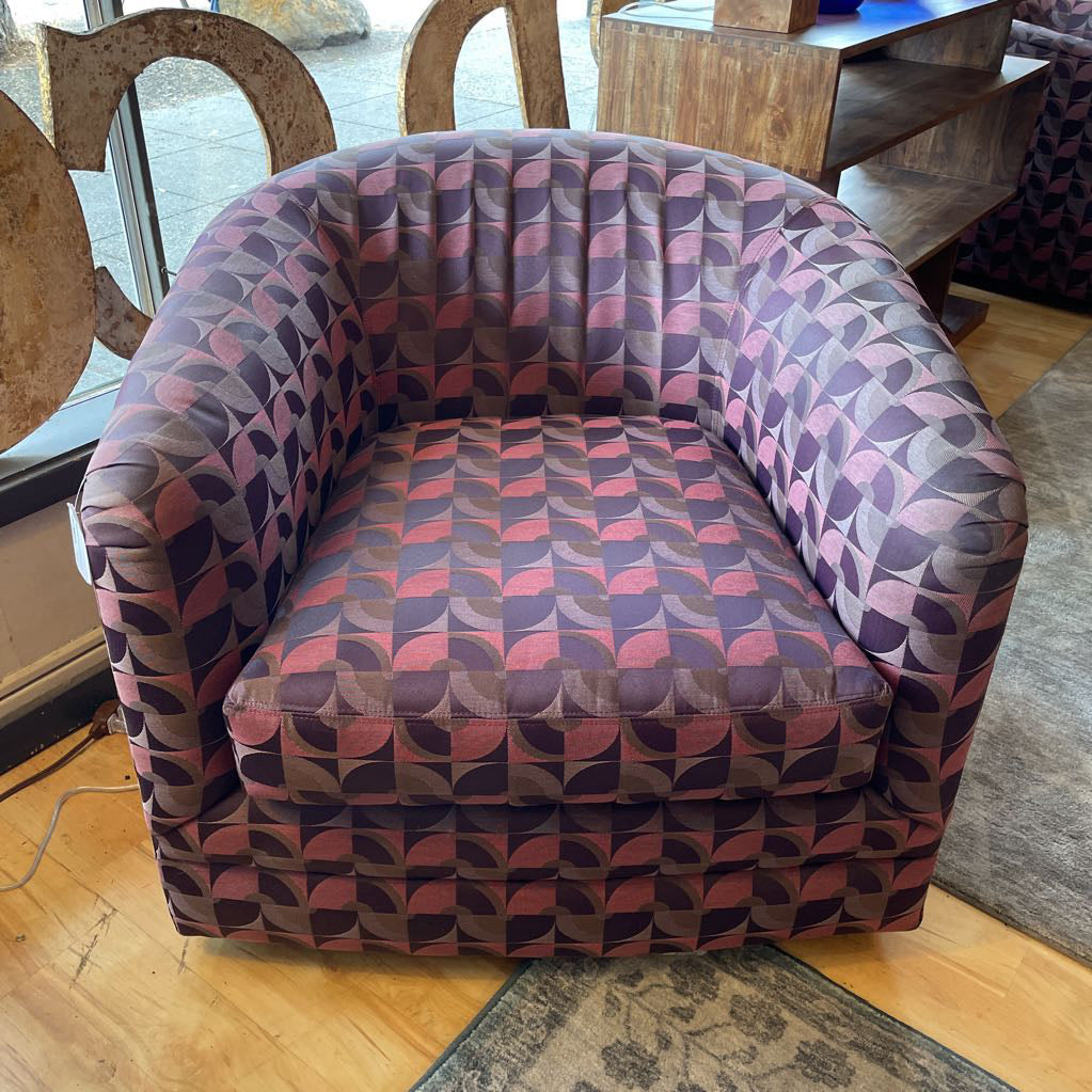Purple Patterned Swivel Accent Chair