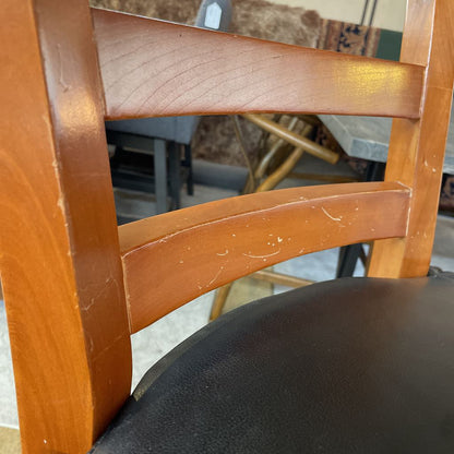 Wood Slatted Back w Leather Seat Swivel Stool