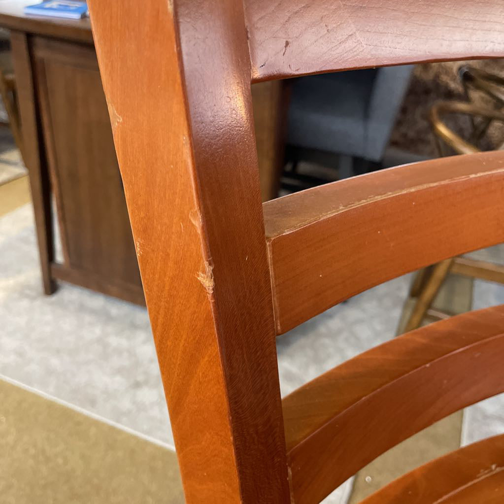 Wood Slatted Back w Leather Seat Swivel Stool