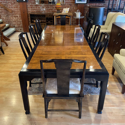 Chin Hua Burl Wood and Black Lacquer Dining Table w/ 8 Chairs SET