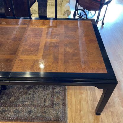 Chin Hua Burl Wood and Black Lacquer Dining Table w/ 8 Chairs SET