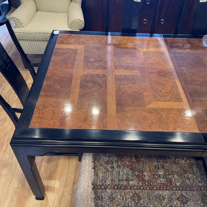Chin Hua Burl Wood and Black Lacquer Dining Table w/ 8 Chairs SET