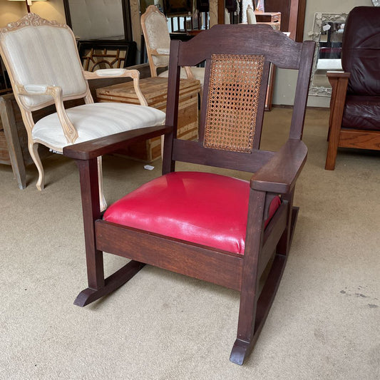 Antique Oak Cane Back Vinyl Seat Rocking Chair U ACCENT CHAIRS