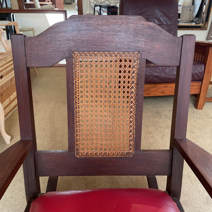 Antique Oak Cane Back Vinyl Seat Rocking Chair
