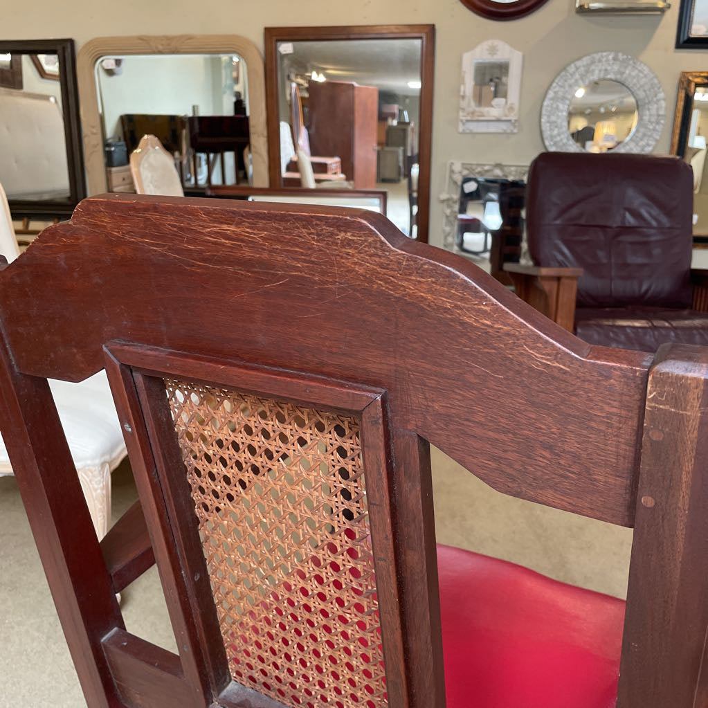 Antique Oak Cane Back Vinyl Seat Rocking Chair