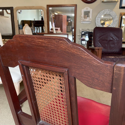 Antique Oak Cane Back Vinyl Seat Rocking Chair