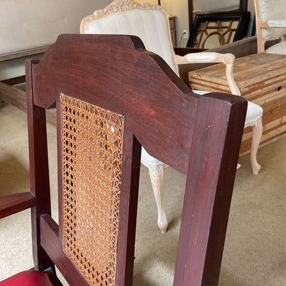 Antique Oak Cane Back Vinyl Seat Rocking Chair