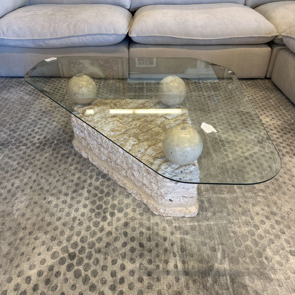 Faux Stone Glass Top Triangle Coffee Table