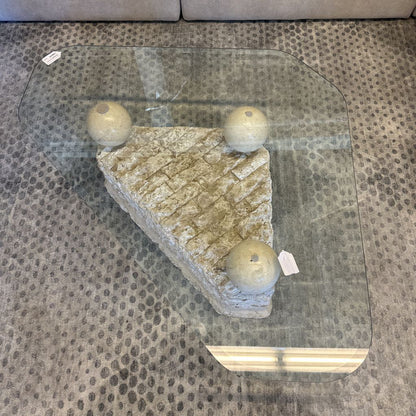 Faux Stone Glass Top Triangle Coffee Table