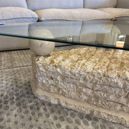 Faux Stone Glass Top Triangle Coffee Table