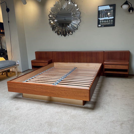 MCM Floating Queen Bed Frame with Built-In Nightstands C NIGHTSTANDS