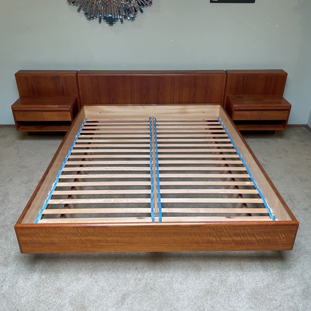 MCM Floating Queen Bed Frame with Built-In Nightstands C NIGHTSTANDS