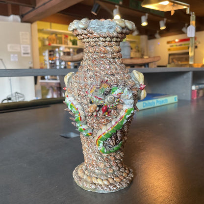 Asian Shell Vase with Dragon